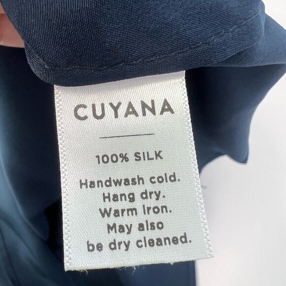 Cuyana Sz XS Gathered Silk Shirt Dress Long Sleeve Navy Blue with Belt - Picture 6 of 7